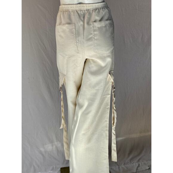 Like an Angel Pants Size M Ivory Strap Details Flex Waist Pockets - Picture 2 of 10